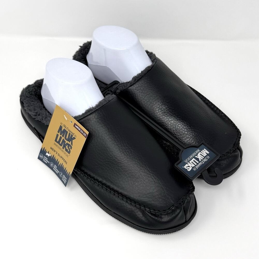 Muk Luks Men Slippers Black Memory Foam Indoor Outdoor Size 11-12 New